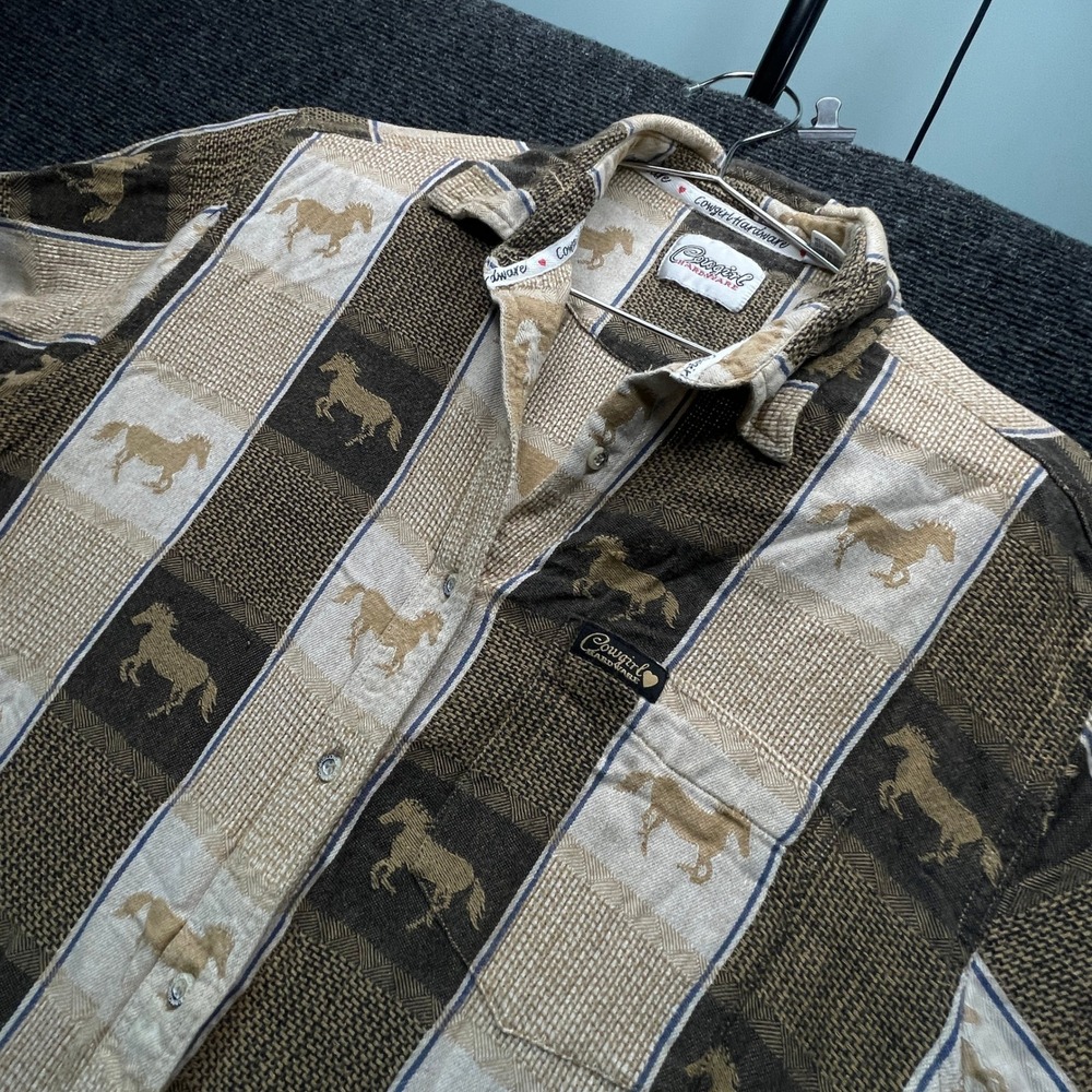 Cowgirl Hardware Horse Button Women L Brown Horse Western Boho Shirt Rodeo Ranch
